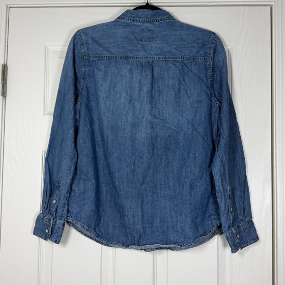 100% Cotton Women’s Denim Long Sleeve Pearl Snap Western Shirt Pockets Cowgirl M - Picture 2 of 5